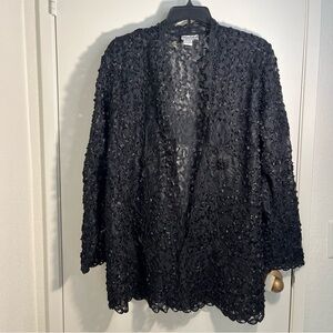 SilverStream Elegant Black Sheer Floral Lace Women's Jacket Kimono XL Open Front